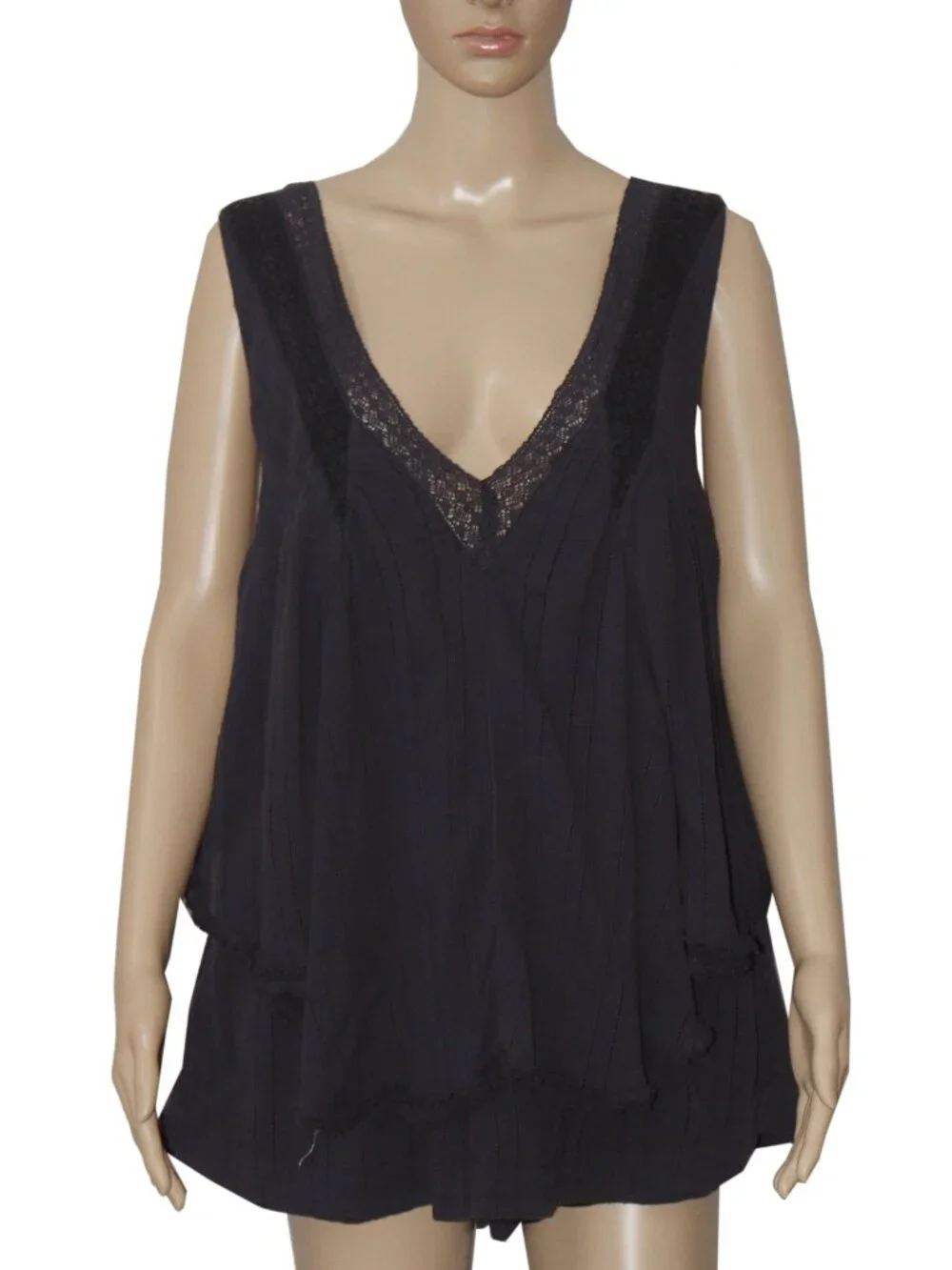 Free People Geneva Romper V Neck Sleeveless Navy Crochet Lace S